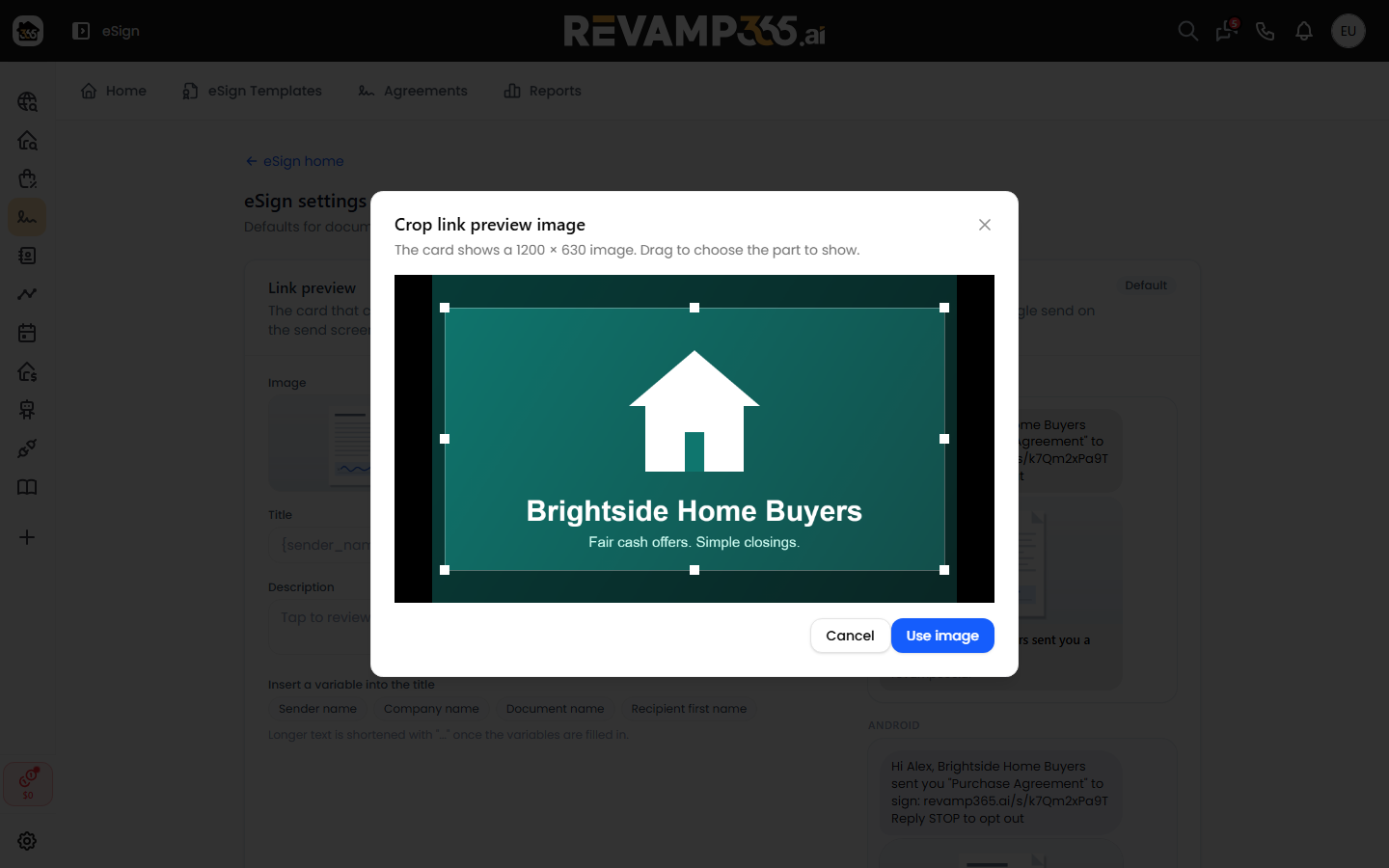 Cropping an uploaded image to the 1200 × 630 card shape