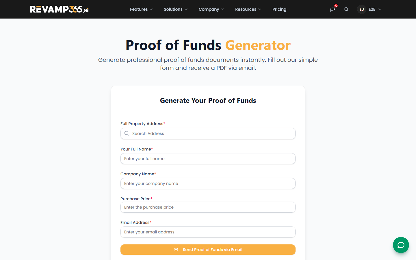 The blank Proof of Funds Generator form