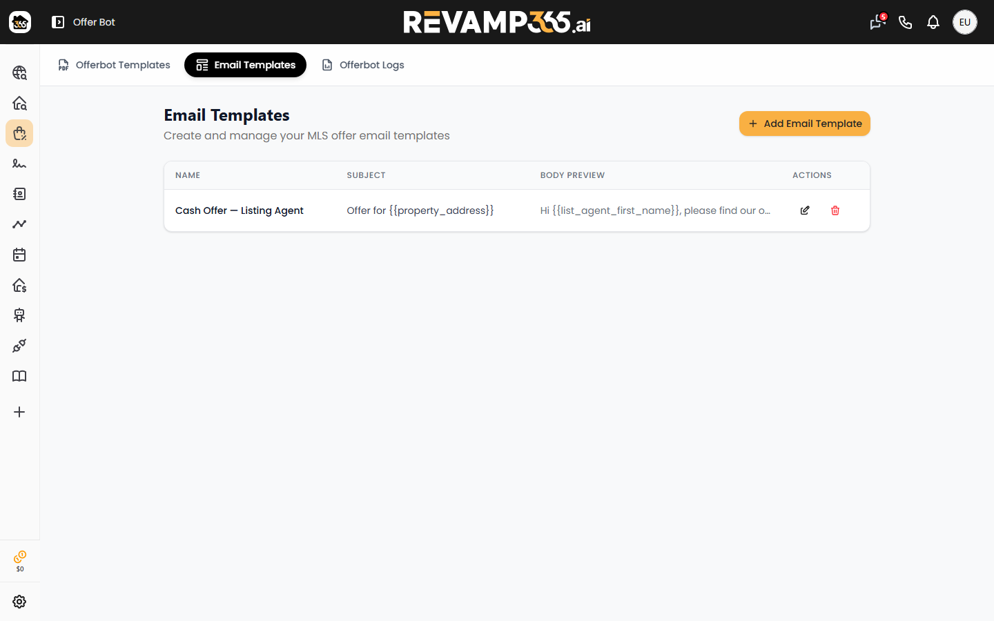 The Email Templates tab