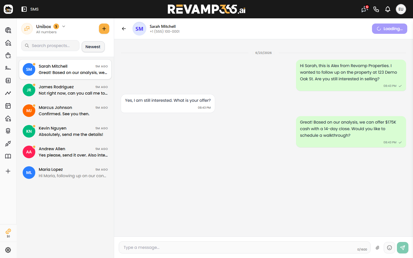 An open conversation thread showing per-message delivery status