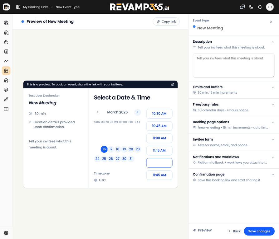 New Booking Link Form