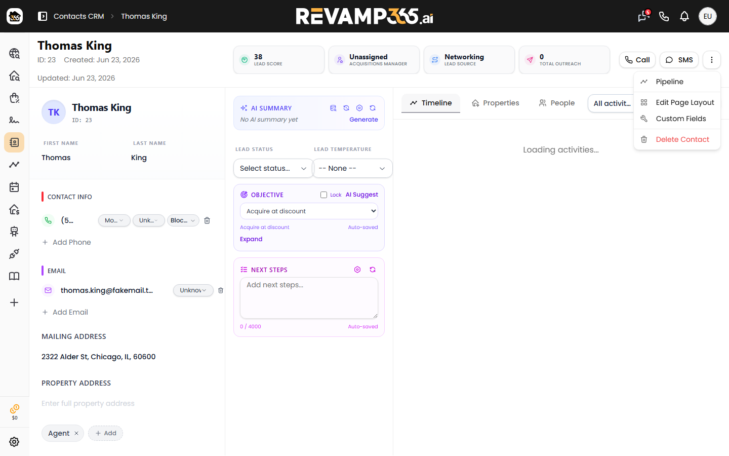 A contact detail page on the Companies tab, where a linked owner entity opens the Owner Information dialog