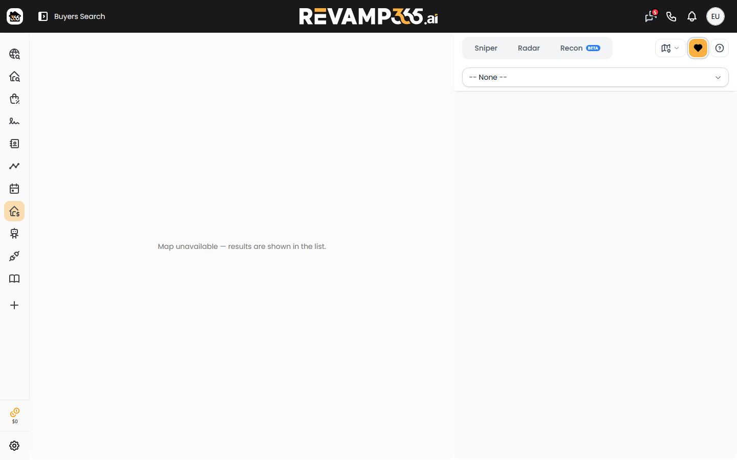 The My Lists tab with saved buyer lists and the Actions menu