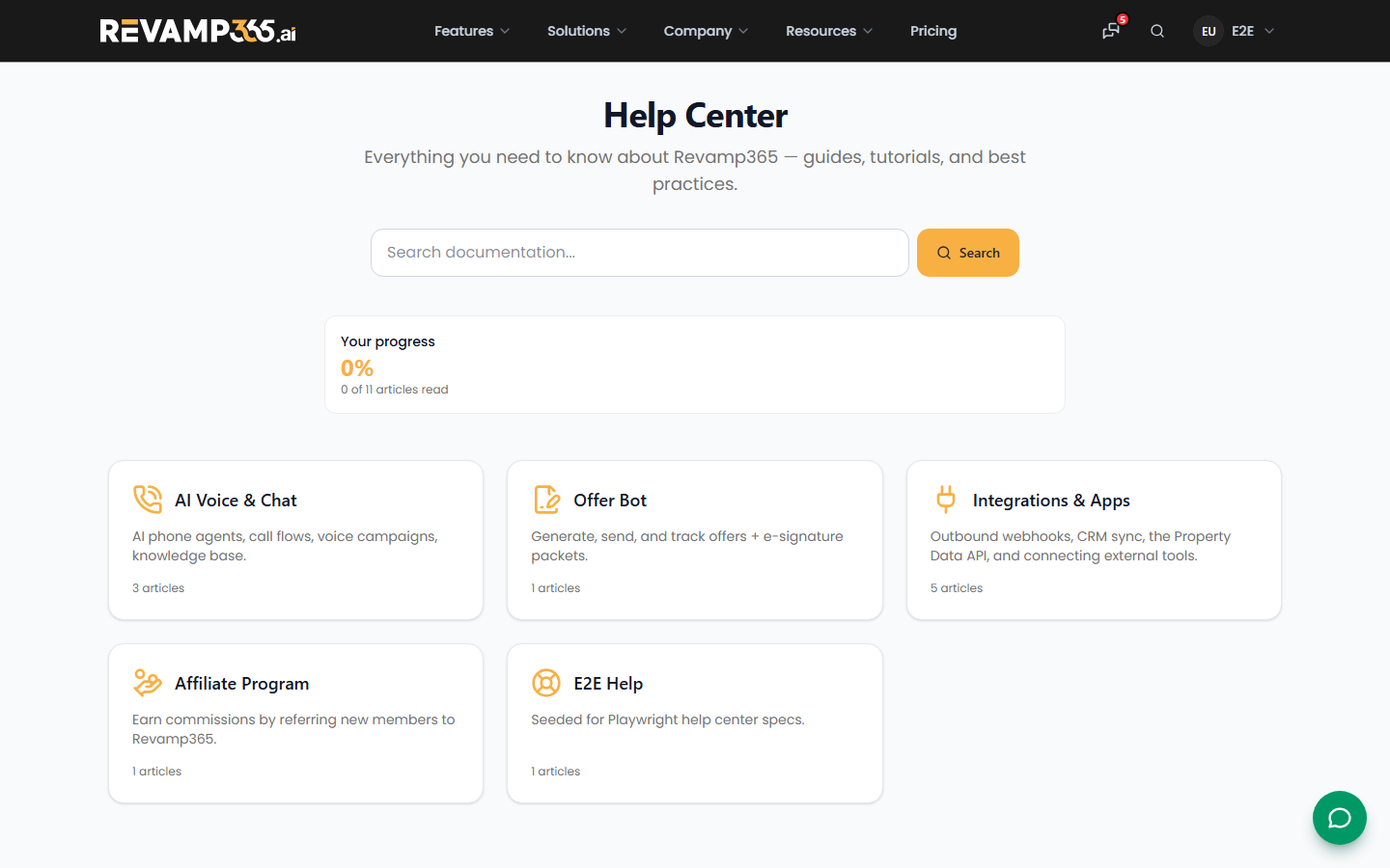 The Help Center landing with a search bar over category cards
