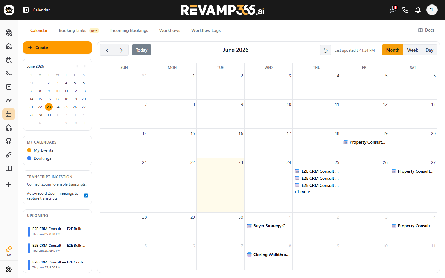 The Scheduling Calendar tab showing the month grid and the tab row